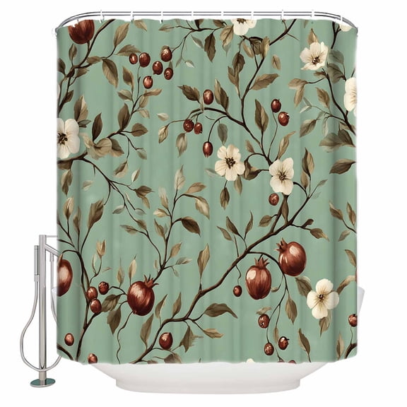 Small Stall Shower Curtain 48x72 Inch Narrow Half Size Spring Floral Bath Curtains Bathroom Decor Vintage Teal Botanical Summer Fruits Waterproof Fabric Shower Curtain Set with Hooks 48 Inch