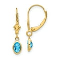 thumbnail image 1 of 14k Yellow Gold Oval December Blue Topaz Leverback Earrings Drop Dangle Birthstone, 1 of 6