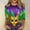 38-Purple, variant on successthop Mardi Gras Womens Plus Size Tops 3/4 Sleeve Round Neck Polyester Casual Mask Printed Mardi Gras Celebrations Blouse Tops for Mardi Gras Event Purple M