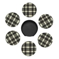 thumbnail image 3 of 6 Pce Leather Coasters 3.9in With Coasters Storage Box Antifouling And Antiscalding For Dining Room Kitchen Office Bedroom Living Room Olive Houndstooth Buffalo Plaid Tartan Check Scotland_3, 3 of 8