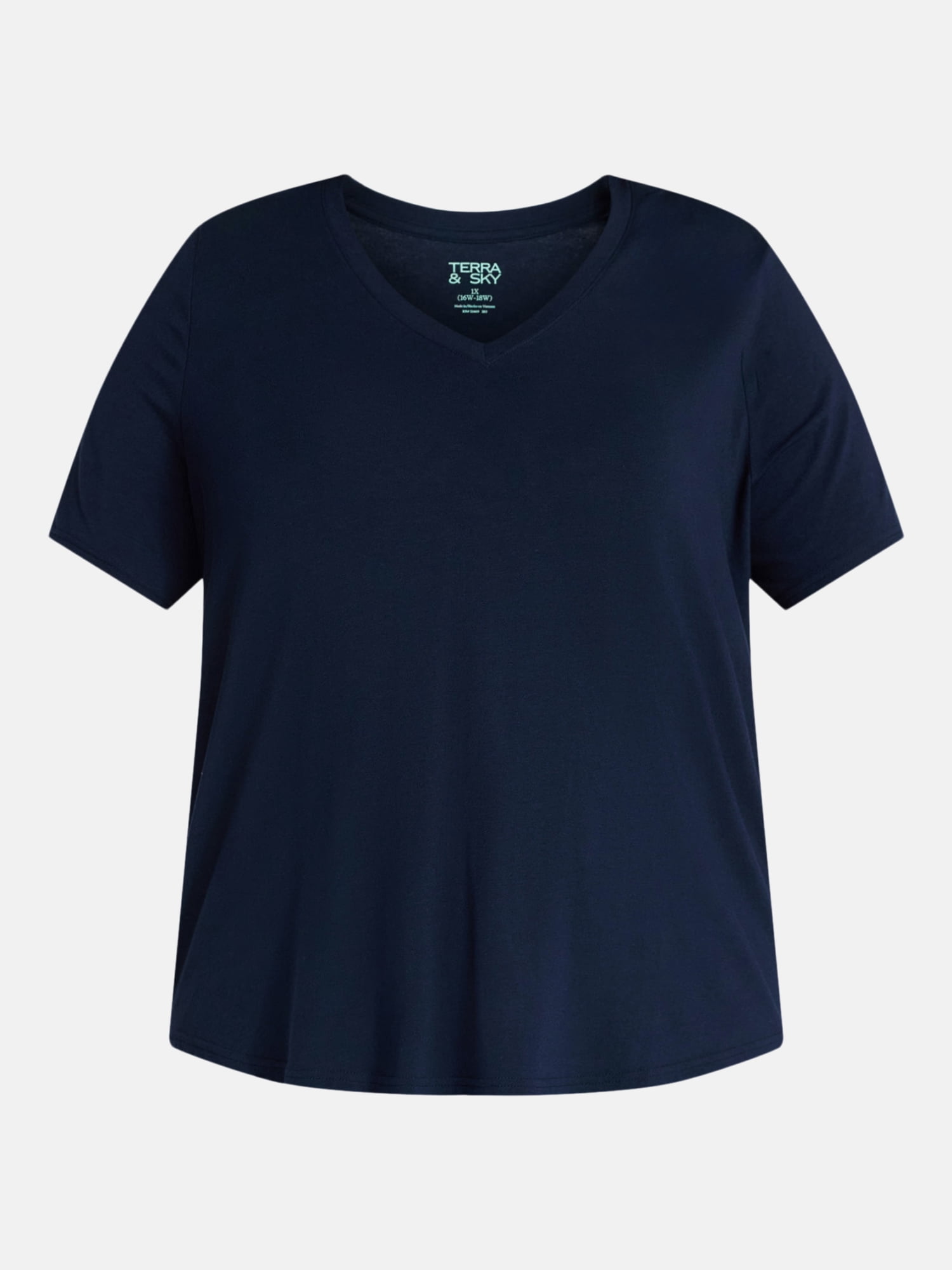 Terra & Sky Women's Plus Size V-Neck Tee with Short Sleeves, Size 0X-5X