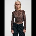 thumbnail image 4 of Camiseta de Transparente para Mujer, Top Corto de Larga con Estampado de Dinero A , Camisetas Ajustadas. Leopardo Negro S, 4 of 10