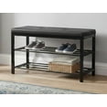 thumbnail image 1 of Nola Home 2-Tier Shor Rack Bench with Padded Seta, Entryway Shoe Organizer for 6 Pairs, Metal Frame, Compact Storage for Hallway, Closet, Mudroom, Black, 1 of 6