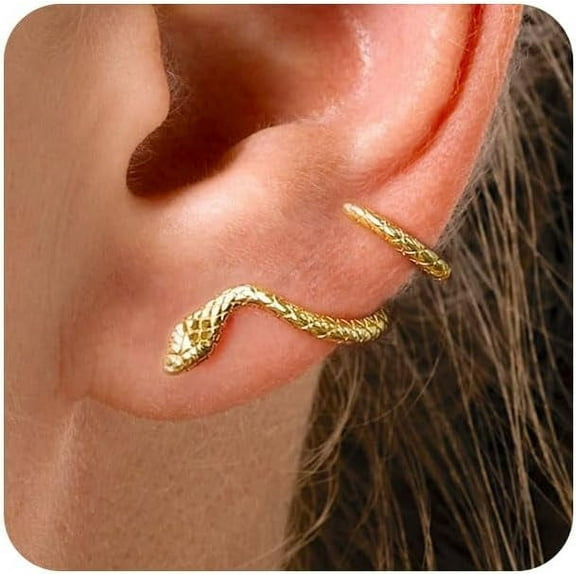 Womens Snake Earrings - 14K Gold Plated Serpent Earrings Hypoallergenic Snake Stud Earring Everyday Trendy Jewelry
