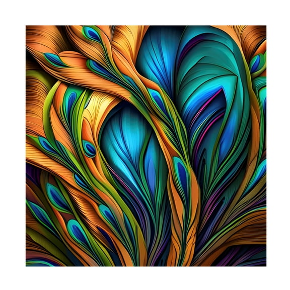 Canvas Wall Art - Tina Lavoie 'Peacock Abstract' Wall Art for Living Room, Bedroom, or Office Décor by Trademark Fine Art - 14 x 14 Inches - 14x14