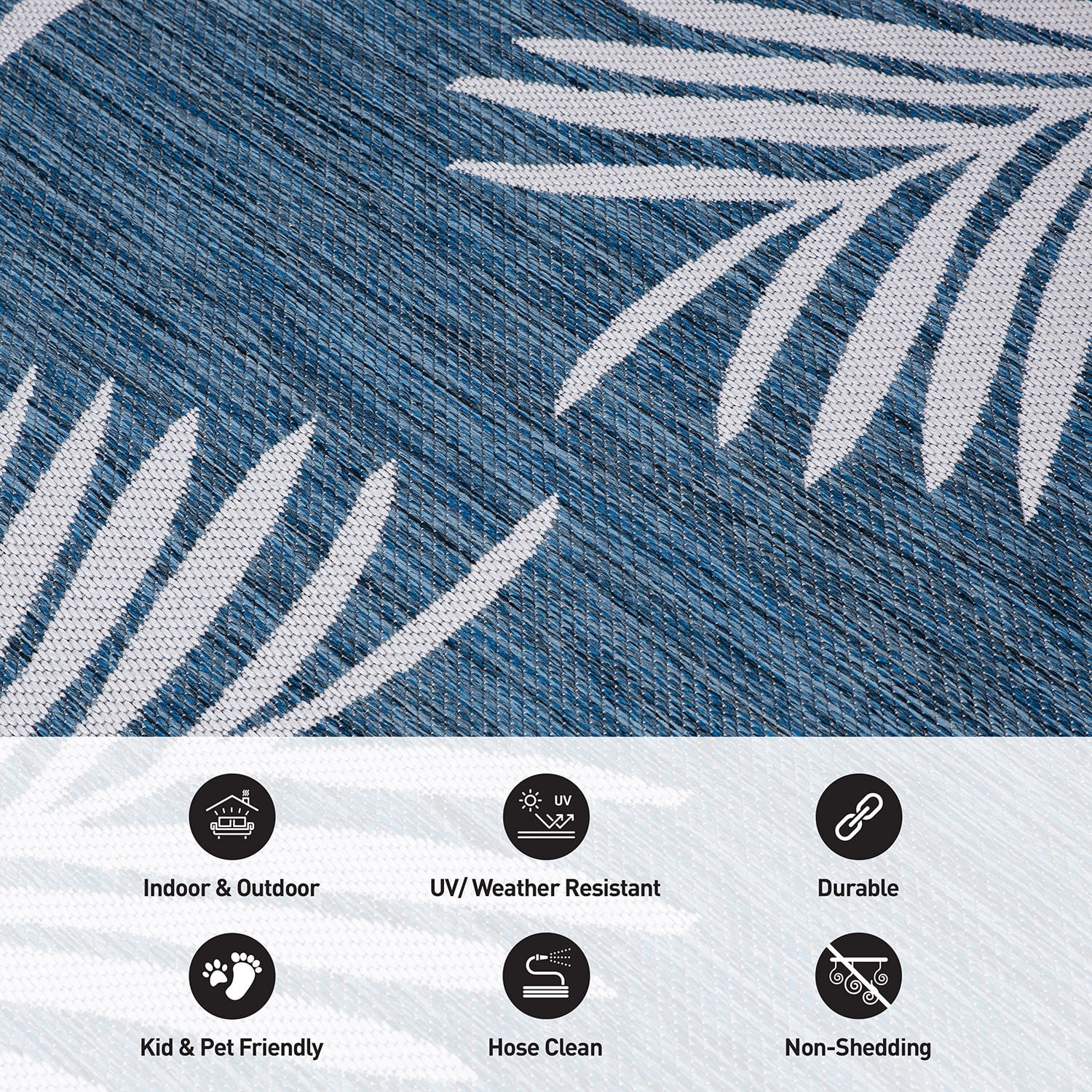 World Rug Gallery Contemporary Palm Leaves Textured Flat Weave Indoor/Outdoor Area Rug - NAVY 5' X 7'