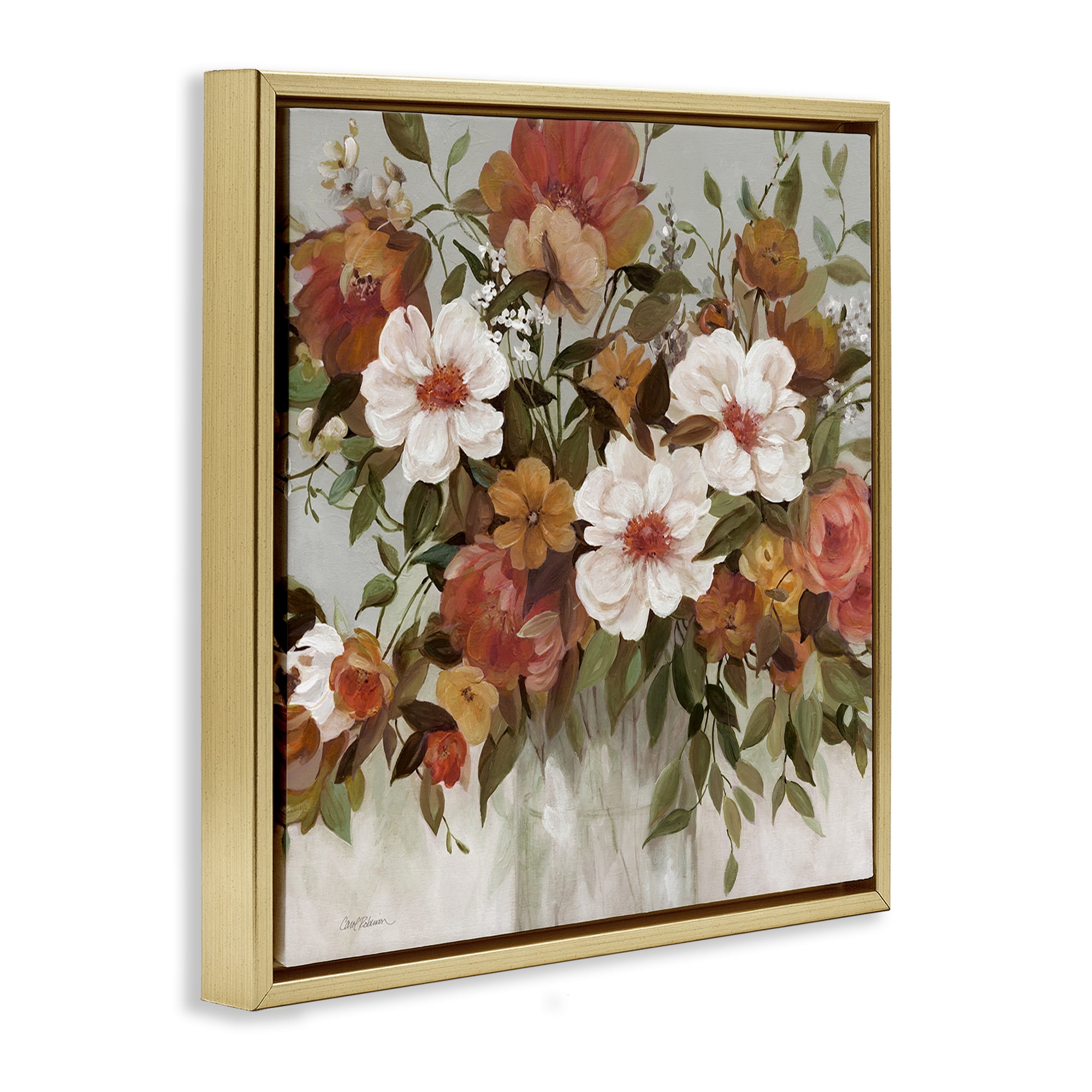 Stupell Industries Muted Vibe Bouquet Gold Framed Floater Canvas Wall Art, design by Carol Robinson