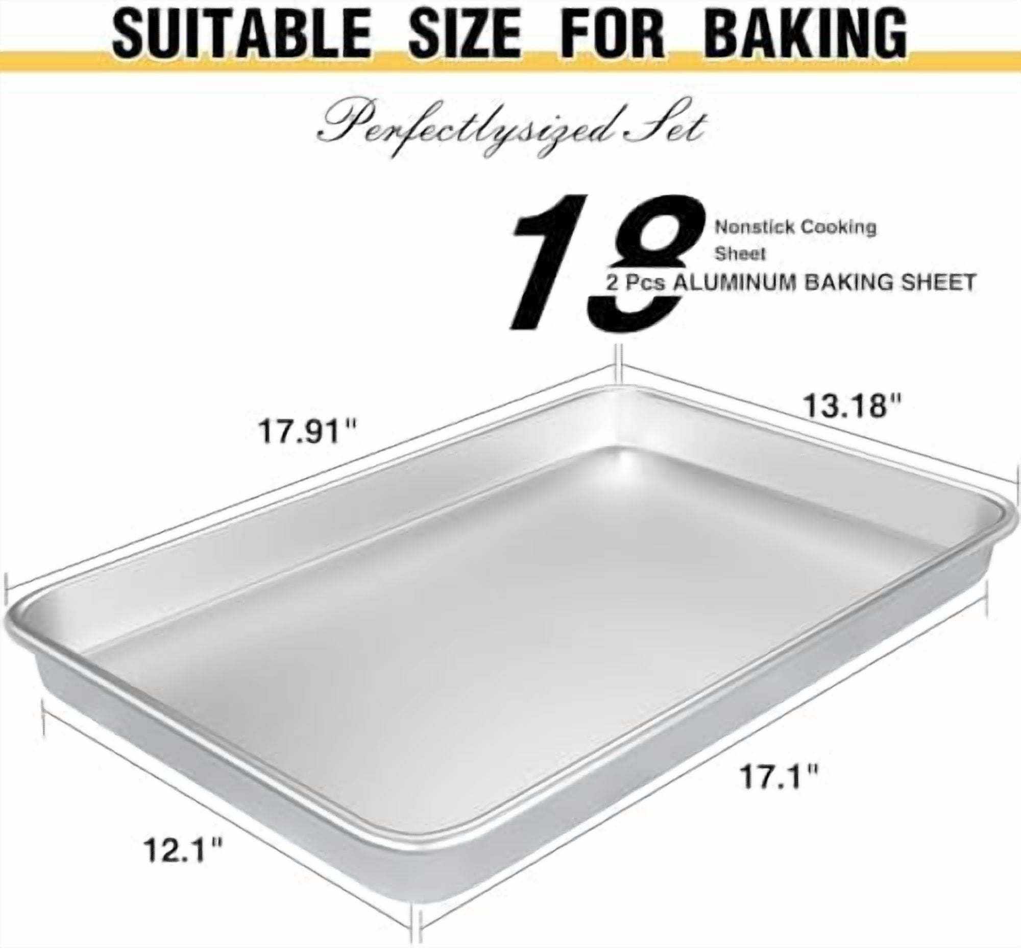 Commercial Quality Baking Sheet Pan Set, Natural Aluminum Cookie Sheet,  Warp Resistant Baker's Half Sheet Pan, Large Thick Cookie Tray Pans for Baking, Roasting(2 Pack, 18X13In)