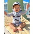 thumbnail image 6 of BemeyourBBs Newborn Baby Boy Girl One Piece Swimsuit with Sunhat Infant Boys Bathing Suit Long Sleeve Rash Guard UPF 50+ Turtle Shark Coconut Tree Printed Zipper Swimwear Summer Beachwear, 6 of 9