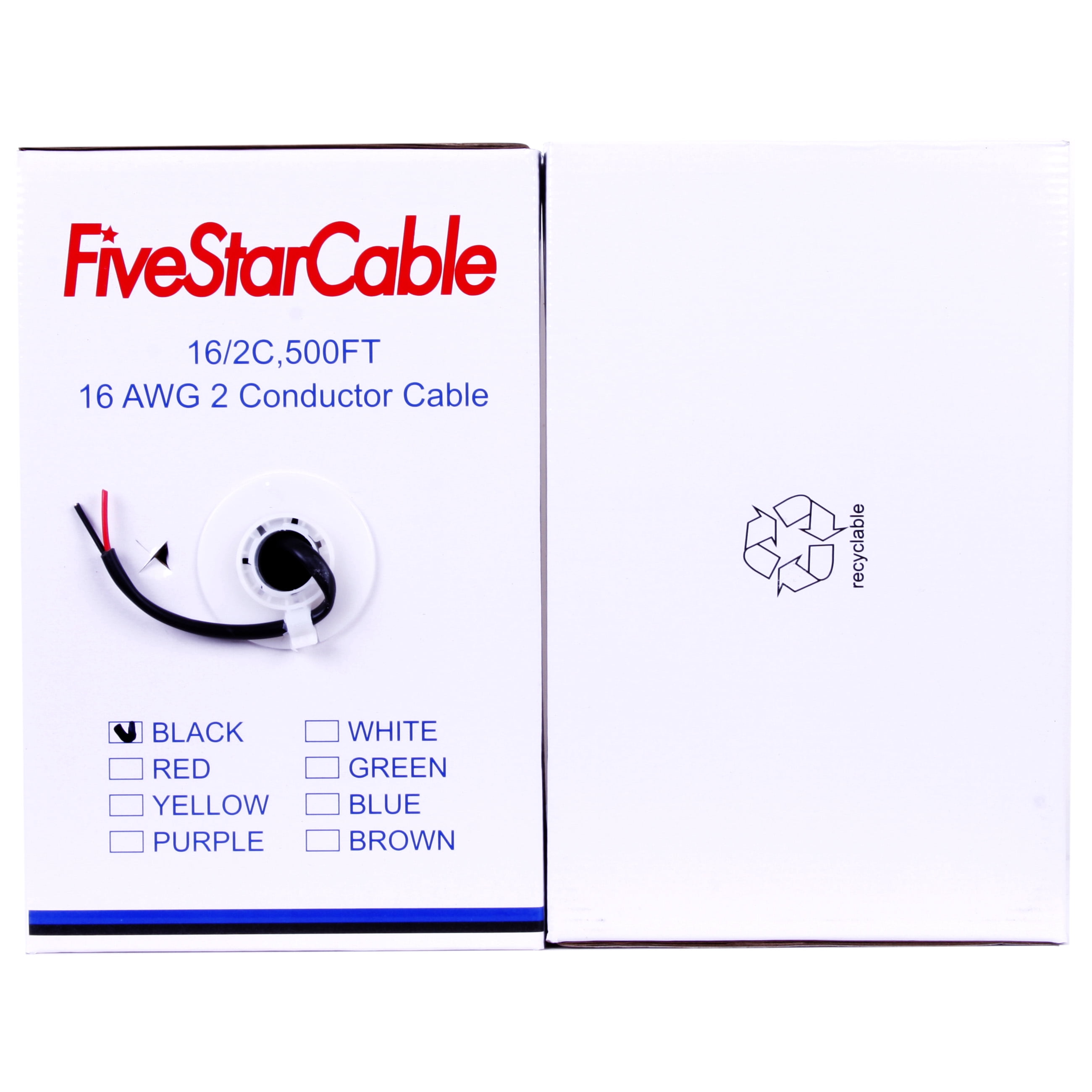 [FiveStarCable-HY] 16/2 Speaker Wire 500ft – Black Audio Cable for Home & Commercial Installations