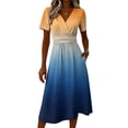 thumbnail image 5 of Laqbezok Smocked High Waist Short Sleeve Dress, Trendy Ombre Gradient Print A-Line Midi Dress, Casual V-Neck Fashion Summer Sun Dress, 5 of 6