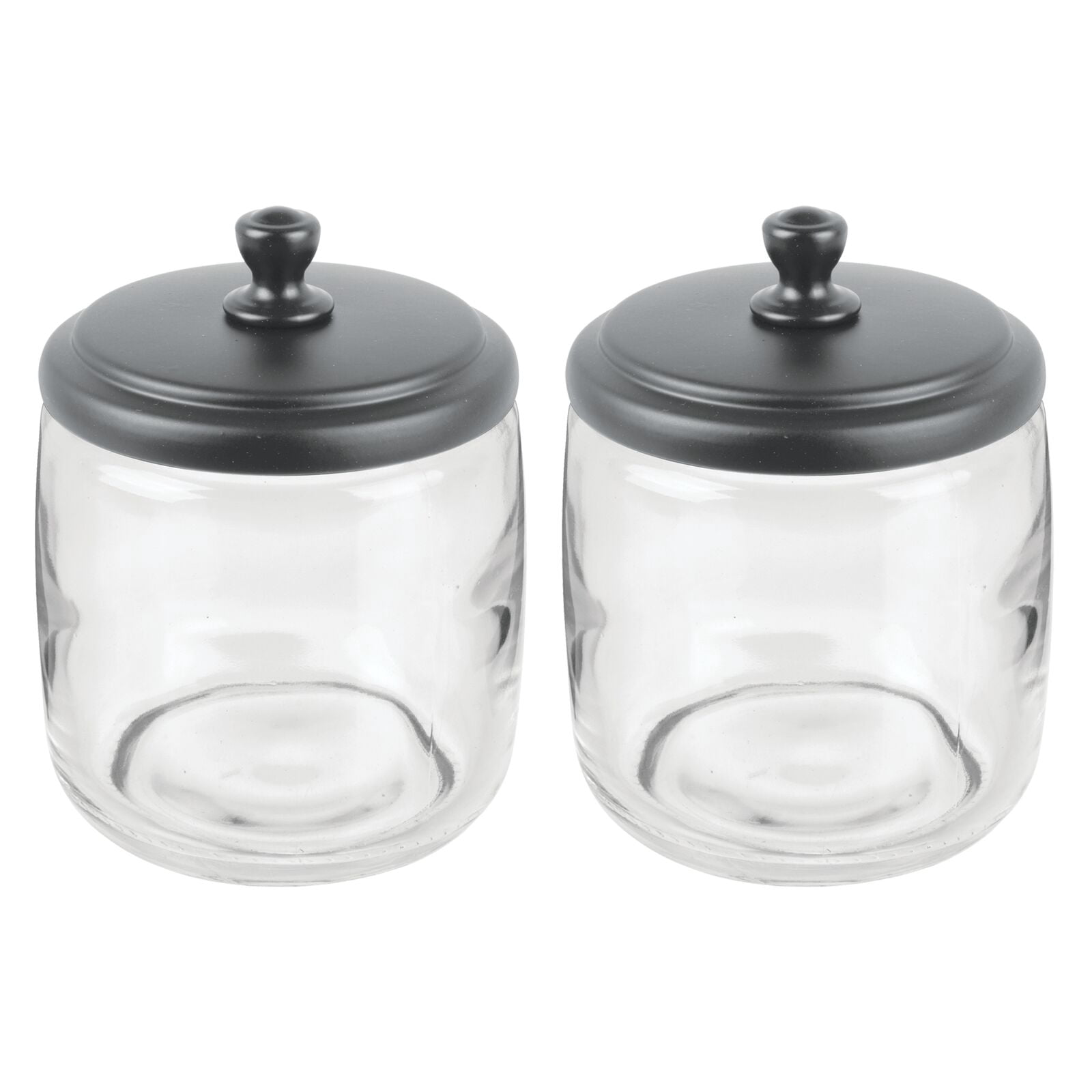 mDesign Small Apothecary Organizer Canister Jars - Glass Containers with Steel Lid for Bathroom, Organization Holder for Vanity, Counter, Hamill Collection - 2 Pack - Clear/Graphite Gray
