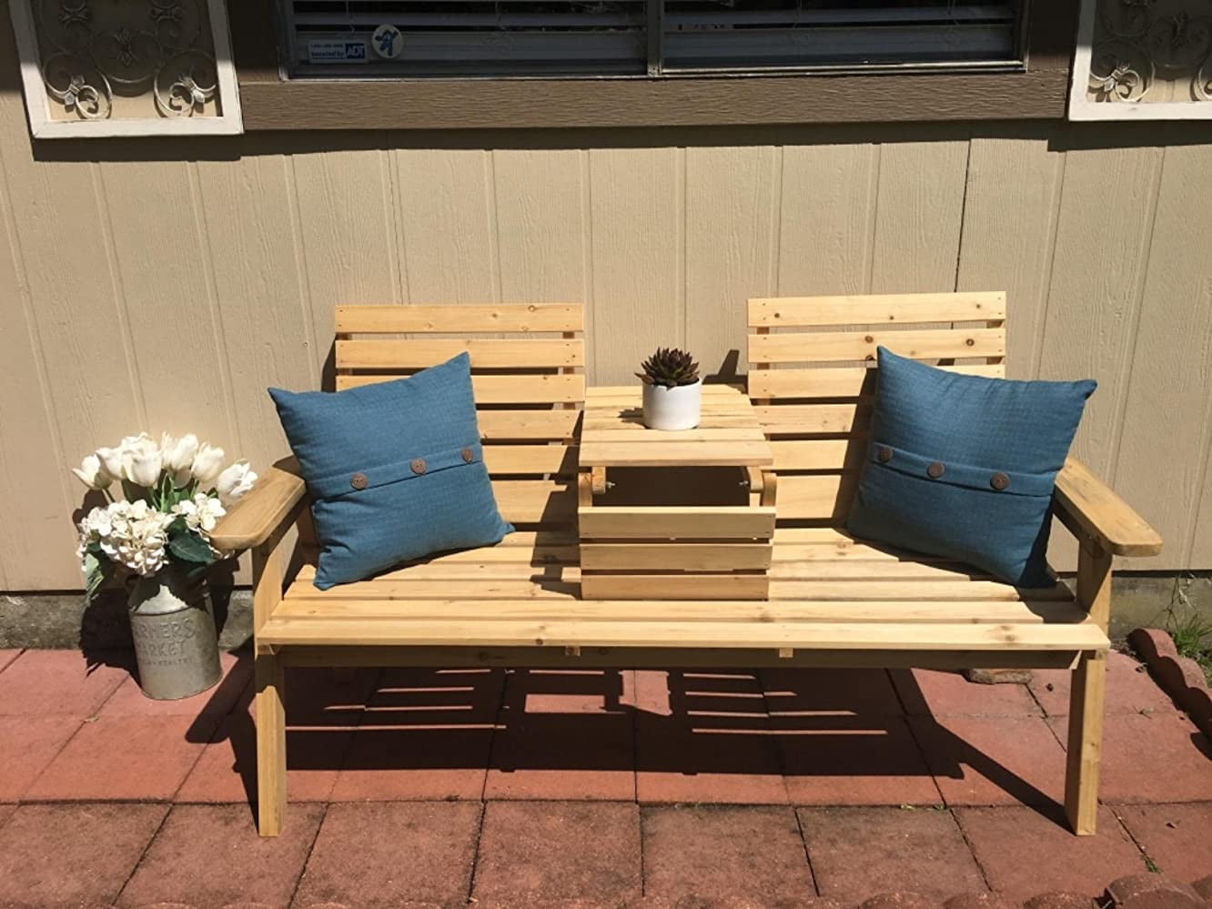 SNAIL Cedar/Fir Log Wood Patio Garden Bench with Foldable Table