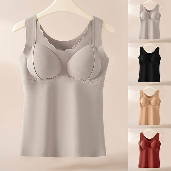 QLEICOM Undershirts for Women,Womens Tank Tops,Womens Tank Top Shapewear Tummy Control Slimming Camisole Tops with Bras for Women Seamless Cami Body Shaper Crew Neck