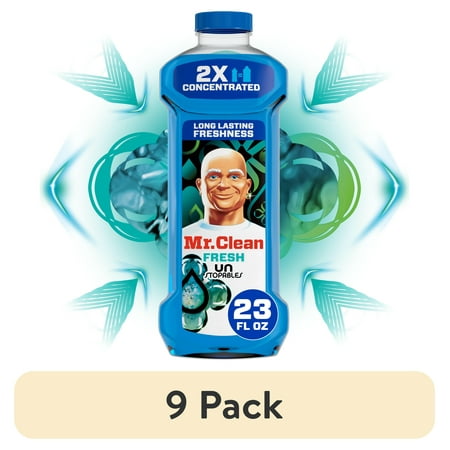 (9 pack) Mr. Clean 2X Concentrated Floor Cleaner, All Purpose Cleaner, Mop Soap, Unstopables Fresh, 23 fl oz