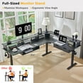 thumbnail image 6 of KeyWhat 75"X60" L Shaped Standing Desk, Electric Height Adjustable Computer Desk with Shelves & Keyboard Tray & LED Strip & Power Outlets, Carbon Fiber Black, 6 of 7
