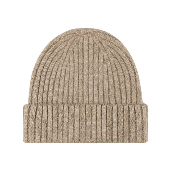Khaki Unisex Solid Color Knit Beanie For Men Women Outdoor Winter Warm Thickened Wool Hat Thermal Fleece Lined Cold Weather Cap Cuffed Hat