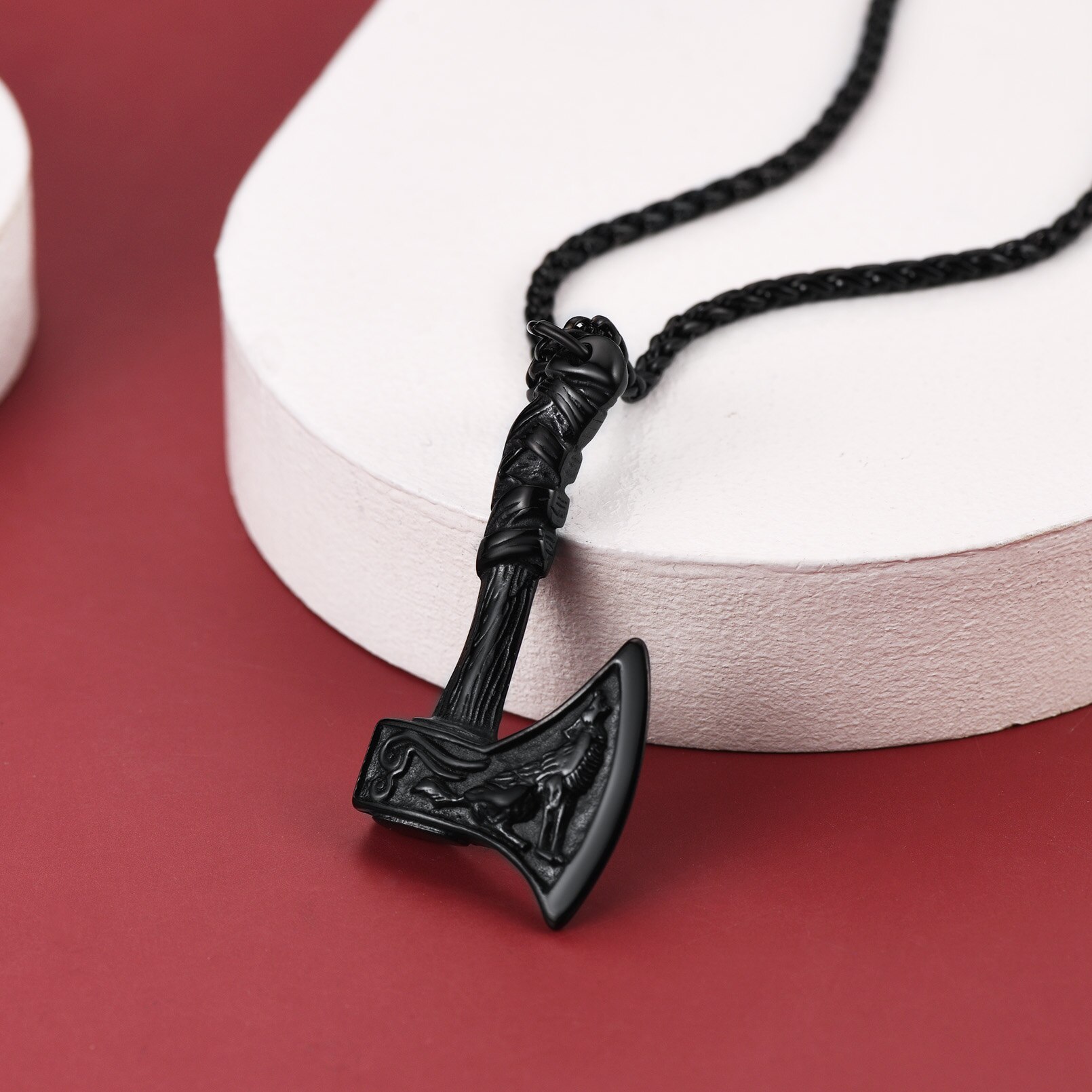 Set Bijoux Viking Homme - Collier, Bracelet, Bague - Style Punk Nordique - Métal Noir - Cadeau Masculin Anniversaire Noël