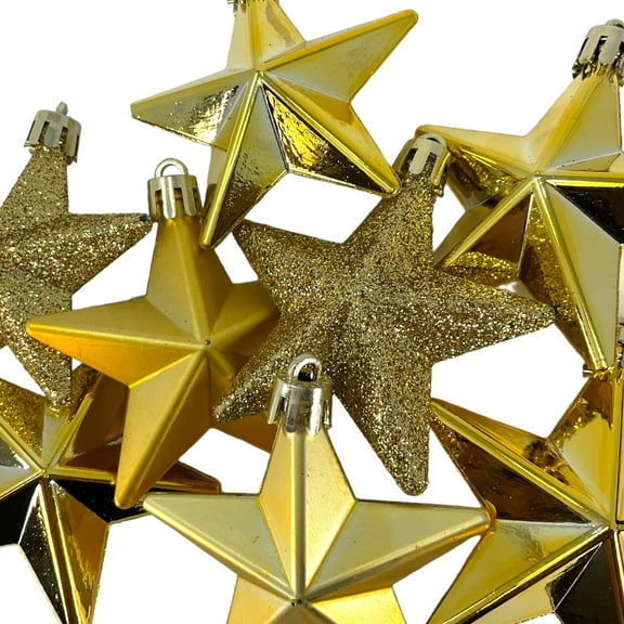 8 Piece Shiny, Matte & Glitter Gold Star Christmas Ornament Decoration 2 Inch