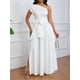 thumbnail image 2 of Vestido largo Ekaliy con un solo hombro, línea en forma de A, blanco fluido para mujer, 2 of 6