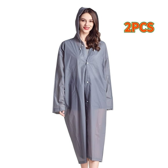 DEBGFS Ponchos de Pluie pour Adultes Réutilisables, 2 Pcs Imperméables d'Urgence pour Femmes Hommes avec Capuchon et Cordon de Serrage, Gris