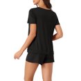 thumbnail image 3 of INSPIRE CHIC Women's Lounge Outfits Casual V Neck Shorts Sleeves Tops with Shorts Pajama Sets M Black, 3 of 6