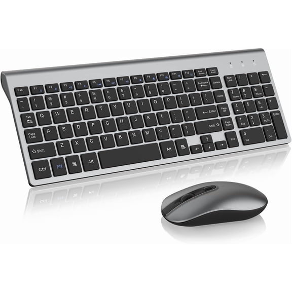 Wireless Keyboard and Mouse Combo, Cimetech Quiet Full-Size Keyboard and Adjustable DPI Mouse Set, 2.4GHz USB Ultra Slim Silent Computer Keyboard and Mouse for Laptop, PC, Notebook, Desktop-Gray