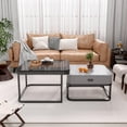 thumbnail image 3 of Jerry & Maggie Ø 27.5" Tempered Glass Coffee Tables for Living Room Modern Farmhouse, Square Glass Nesting Coffee Table Set of 2, Side Table 2-Piece Set, 3 of 14