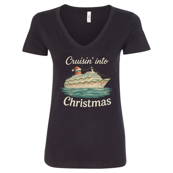 Inktastic Cruisin' into Christmas Holiday Cruise Ship Women's V-Neck T-Shirt