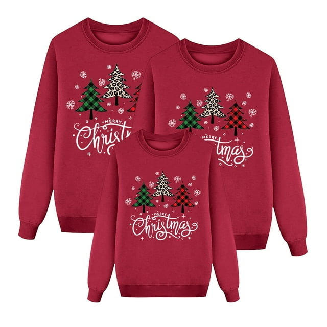 Shadoumai 2025 Tenues de Noël en Famille Col Rond Chandail de Vacances Blouse de Noël Chandail en Molleton d'Automne