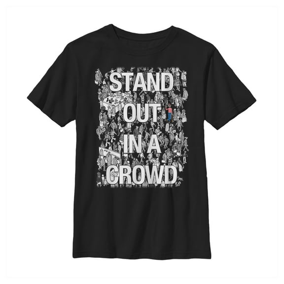 Boy's Where's Waldo Stand Out in a Crowd Graphic Tee Black X Large