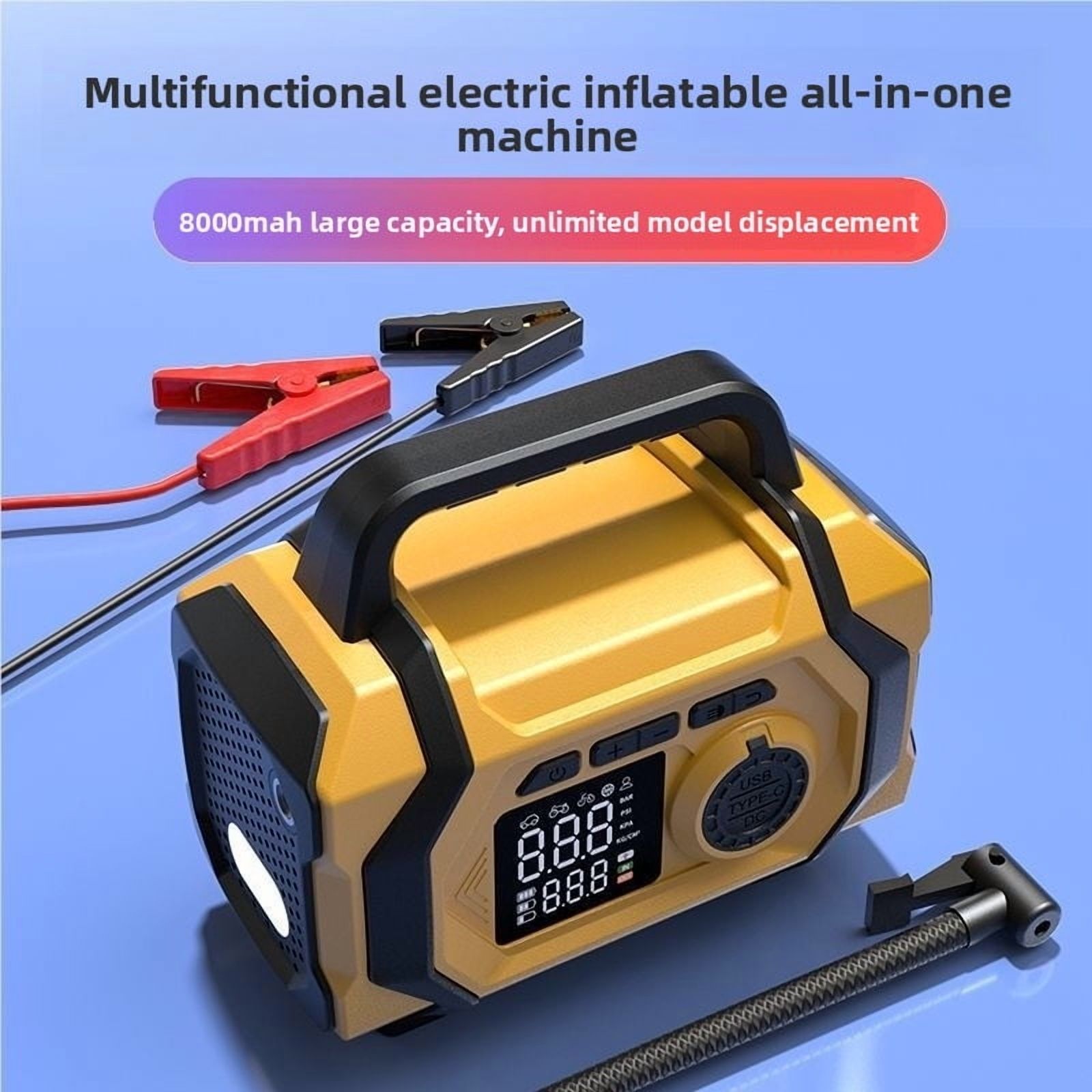 8000mAh Car Battery Charger Jump Starter with Digital Air Compressor for 12V Vehicles Portable Power Bank USB C Fast Charging LED Flashlight