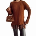 thumbnail image 3 of Women'S Tassel Fringe Sweater Long Sleeve Crew Neck Pullover Fall Knitted Tops Brown S, 3 of 7