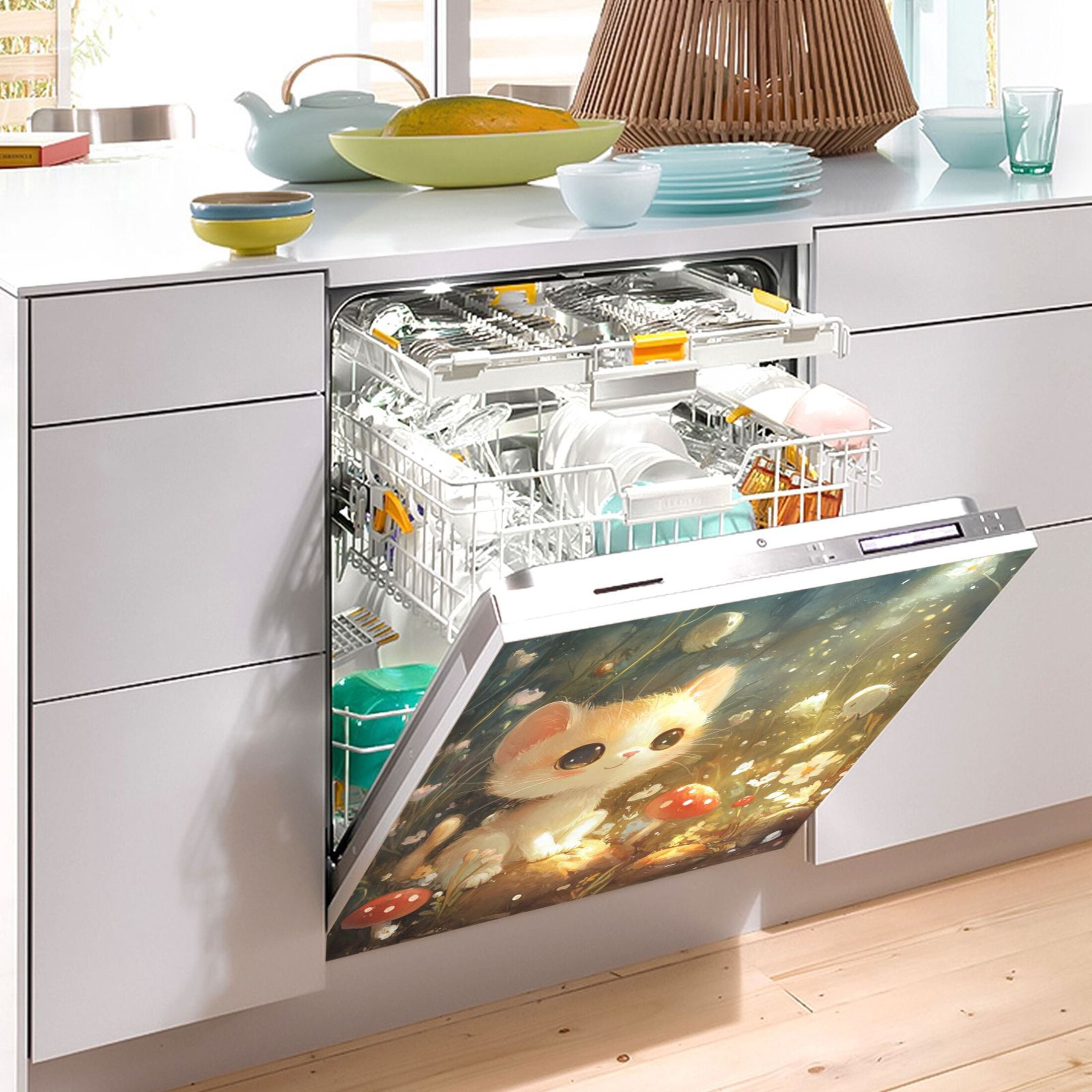 Dishwasher Magnetic Sticker 23x26 Inch Refrigerator Magnetic Sticker Washing Machine Magnetic Sticker Kitchen Panel Magnetic Sticker Home Decor Super Lovely Orange Cat