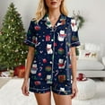 thumbnail image 4 of felwors Women Christmas Pajamas Set Silk Satin Short Sleeve Button Down Top and Shorts Plus Size Soft Sleepwear Lounge Xmas Pjs Navy, XL, 4 of 6