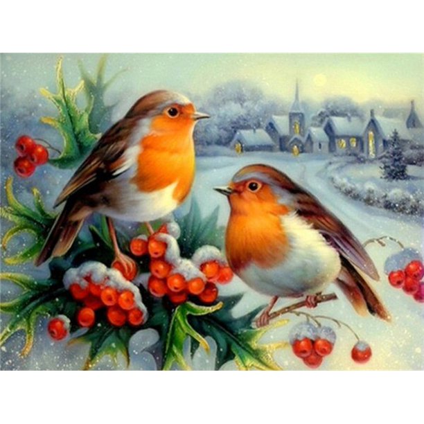 Huacan Full Drill Diamond Painting Bird Home Decoration Cross Stitch Embroidery Mosaic Animal Tree Diamond Art40x50cm Round Drill Gao Jinjia LED