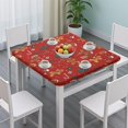 thumbnail image 3 of Red Christmas Gingerbread Man Pattern Square Fitted Tablecloth with Elastic Edge,Square Table Cover,Washable Elastic Table Cover for Home Kitchen Party Decor 36"x36", 3 of 6