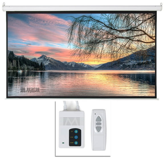 Leadzm 92" 16:9 Viewing Area Motorized Projector Screen Matte White   Remote