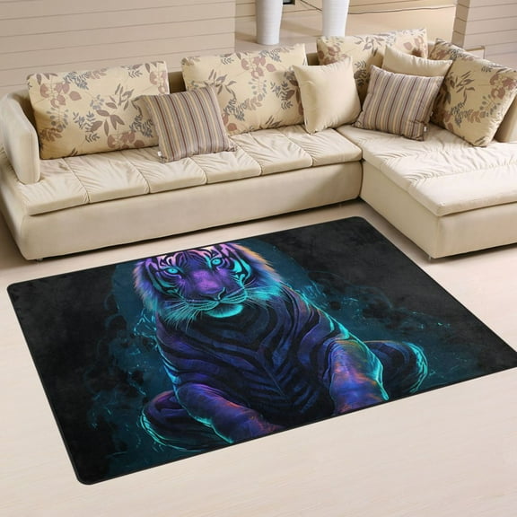 Tiger Green Area Rug Washable Floor Carpet Mat 60 x 39 inch for Bedroom Living Room Kids Room Home Decor