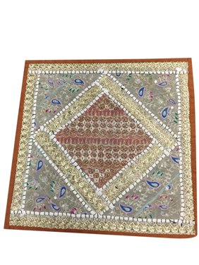 Mogul Pillow Sham Sequins Embroidered Zari Patchwork Cushion Case Indian Art Home Decor 16"x16"