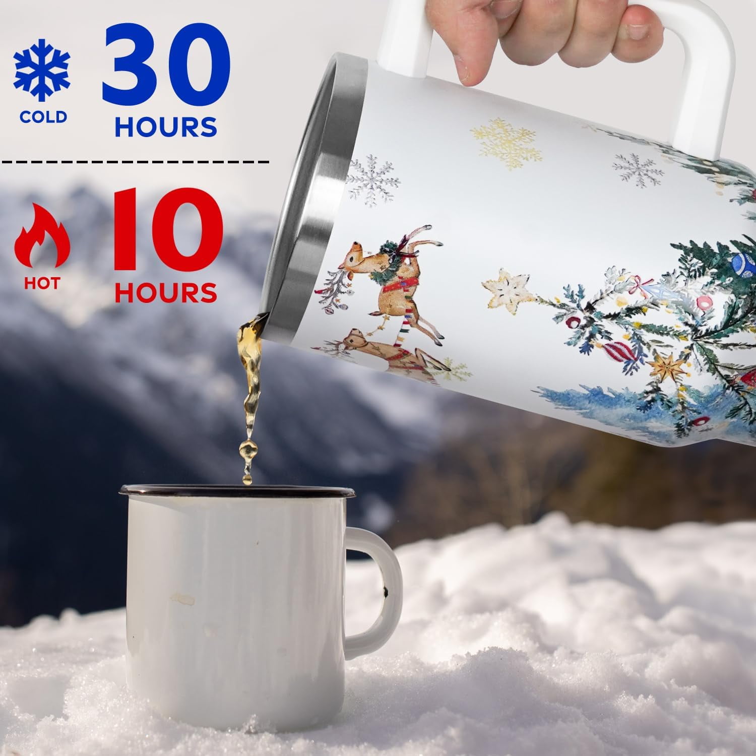 Christmas Gifts 40 oz Tumbler with Handle and Straw Lid,Cute Gifts for Women Santa Claus Sleigh Xmas Tree Vacuum Insulated Leak Proof Tumbler,Winter Holiday Accessories Stainless Steel Coffee Cup Mug