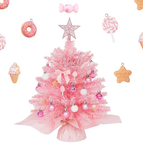 Árbol de Navidad SY CRAFT mini rosa con luces y adornos