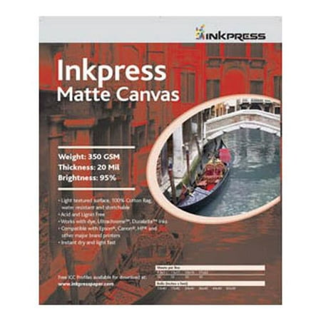 Inkpress Matte Canvas Large Format Inkjet Fabric, Single Sided, 350gsm, 20mil, 95% Bright, 13
