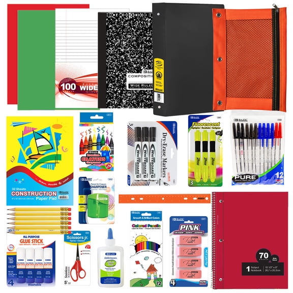 G8Central Elementary School Kit Bundle Supplies for Elementary Student 3-6 Grades COLOR MAY VARY | Box 89 Count