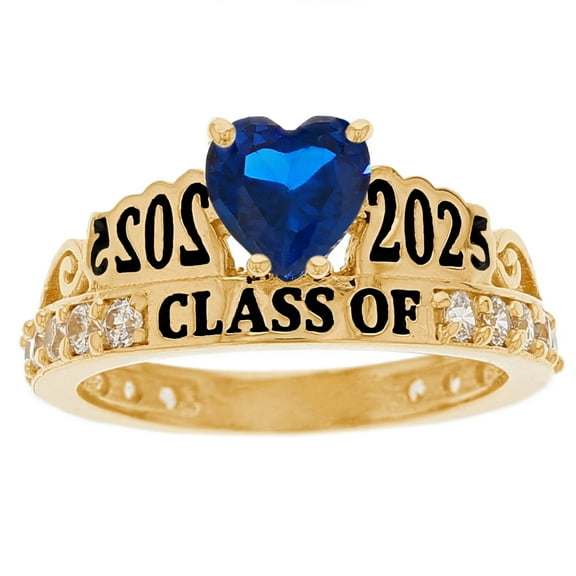 JackAni 14k Yellow Gold Simulated Sapphire September Birthstone Gorgeous 2025 Graduation Ring - Size 5.00