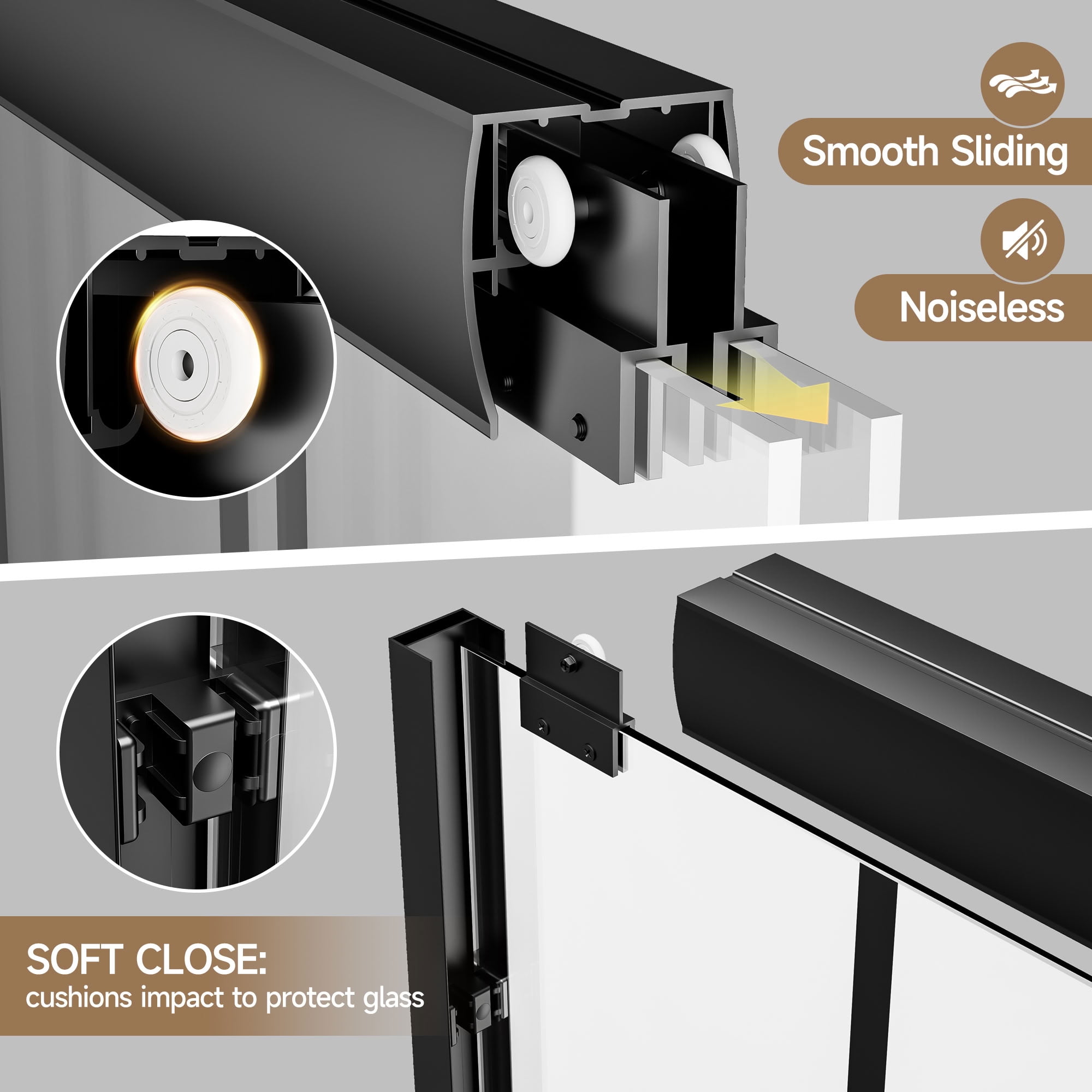 MAYEERTY Double Sliding Shower Door, Matte Black Aluminum Frame, 1/4" Tempered Glass with Nano Self-Cleaning Coating, Waterproof & Reversible Installation