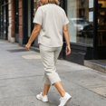 thumbnail image 4 of Zynoxe Womens Solid Color Lounge Sets Casual Crew Neck Short Sleeve Tops and Drawstring Capri Pants Tracksuit Sets Breathable Soft Two Piece Outfits, 4 of 7