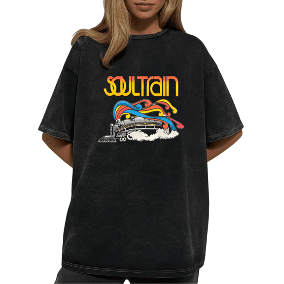 Soul Train Retro Disco Washed Graphic Tees Unisex Black Print T shirt Music Lover Casual Outfit Tops
