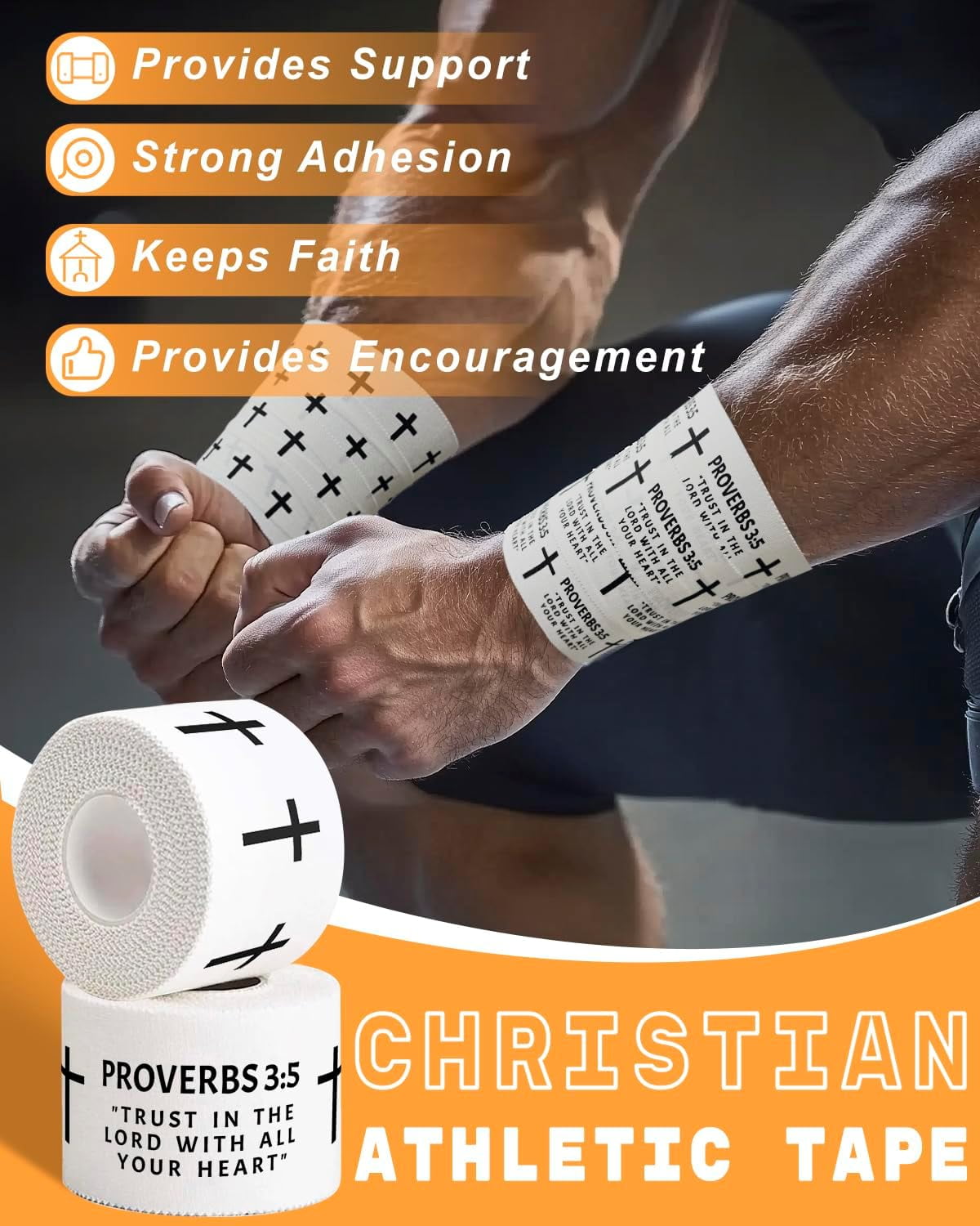 MODANU 4Pcs Christian Athletic Tape 1.97in x 23ft Cross Athletic Tape Cotton Zinc Oxide Performance Wrist Tape for Athlete Sport Trainers First Aid Injury Wrap Bats Tennis Gymnastics, White