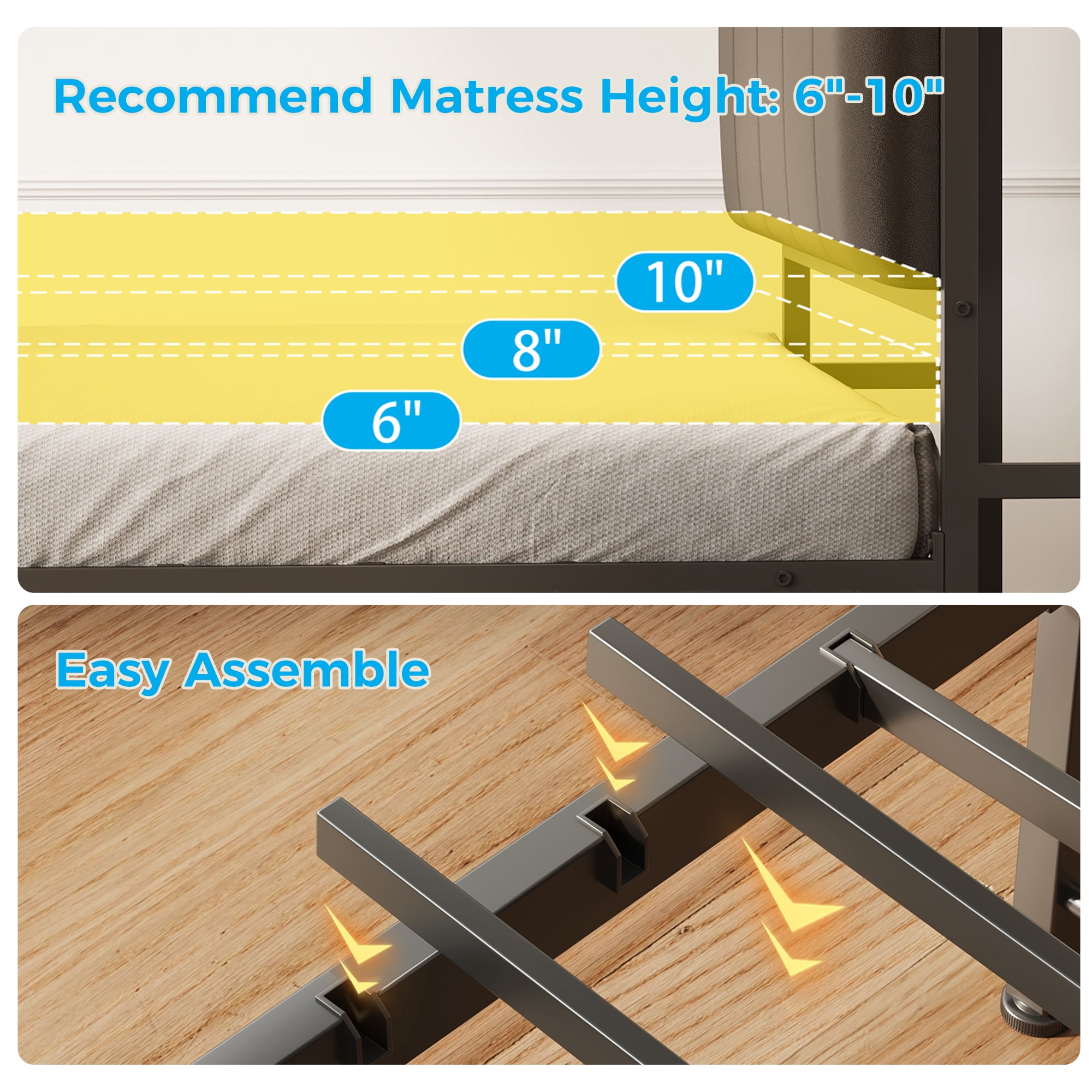 Bed Frame Twin Size with Storage Headboard and Drawer, Upholstered Platform Bed with Charging Station and LED Light, Heavy Duty Frame Support, No Box Spring Needed, Noise Free, Vintage